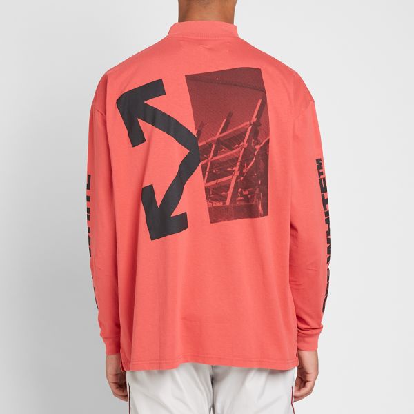 Off White Long Sleeve Split Half Tone Arrows Mock Neck Tee Red End