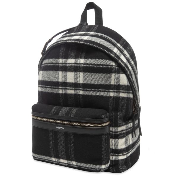 black and white check backpack