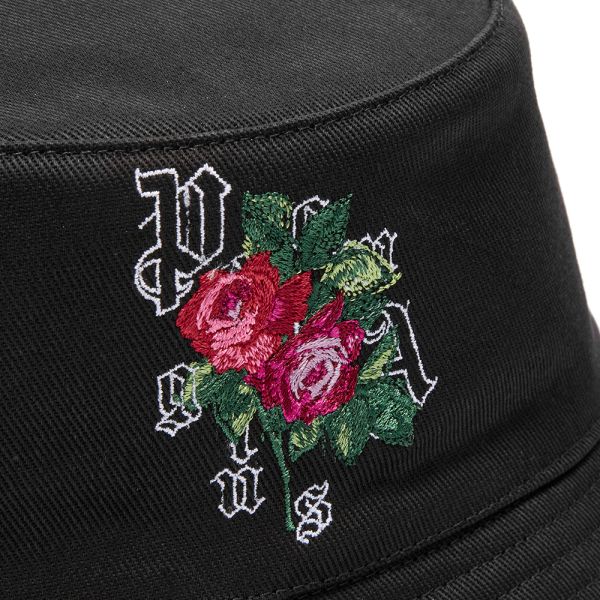 End X Palm Angels Big Rose Bucket Hat Black White End