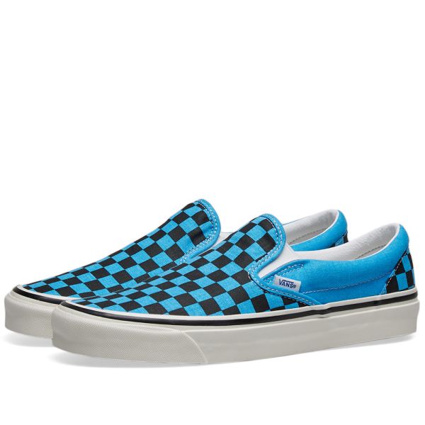 blue vans checkerboard slip on