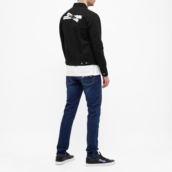 printed black denim jacket