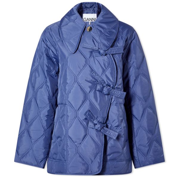 GANNI Ripstop Quilt Asymmetric Jacket Gray Blue END. (AU)