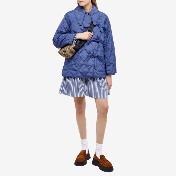 GANNI Ripstop Quilt Asymmetric Jacket Gray Blue END. (CA)