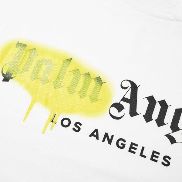 Palm Angels La Sprayed Logo Tee White Yellow End