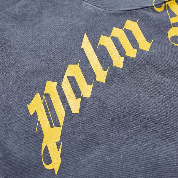 Palm Angels Vintage Wash Curved Flocked Logo Tee Palm Angels Vintage Wash Curved Flocked Logo Tee