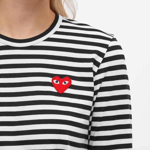 comme des garcons play long sleeve heart logo stripe tee