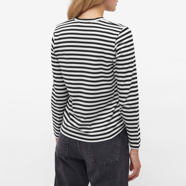 comme des garcons play long sleeve heart logo stripe tee