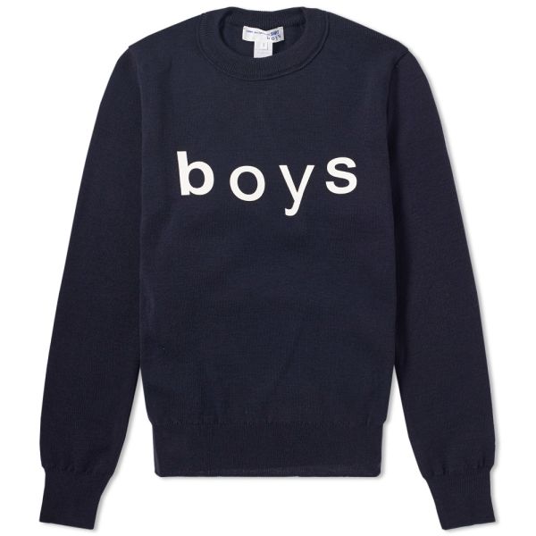 Comme Des Garcons Shirt Boys Logo Crew Knit Navy End