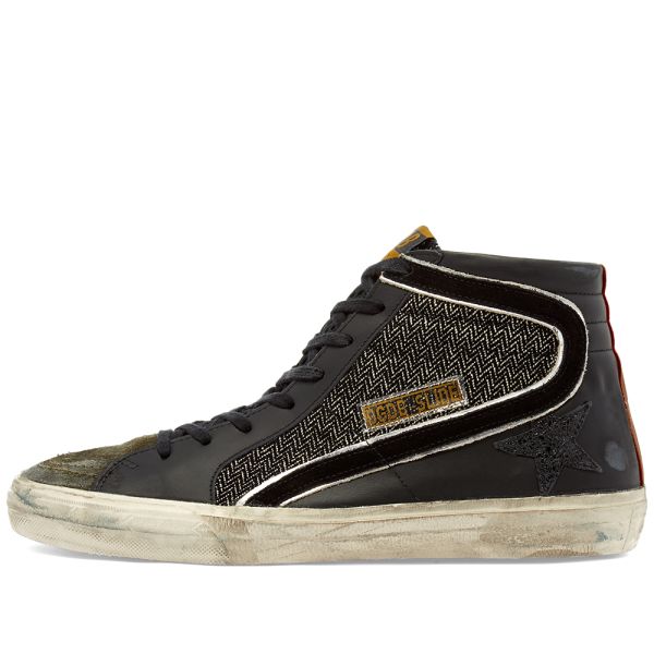 black leather slide sneakers