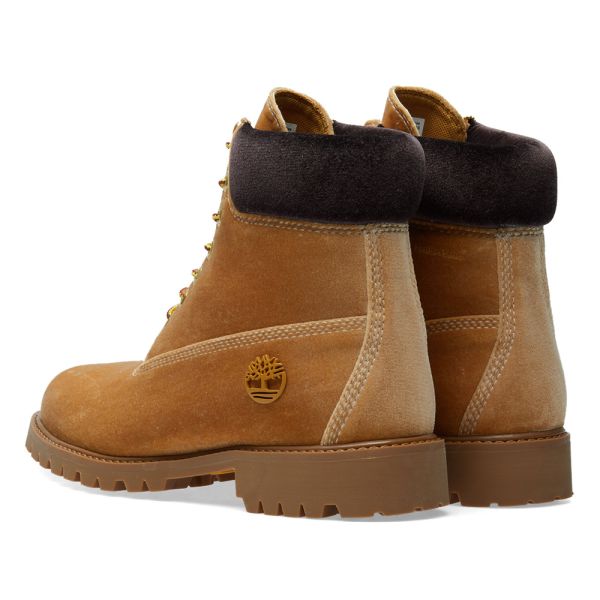 tan and white timberlands