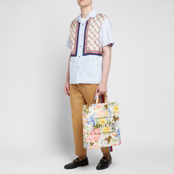 Gucci Logo Floral Tote Bag Blue End