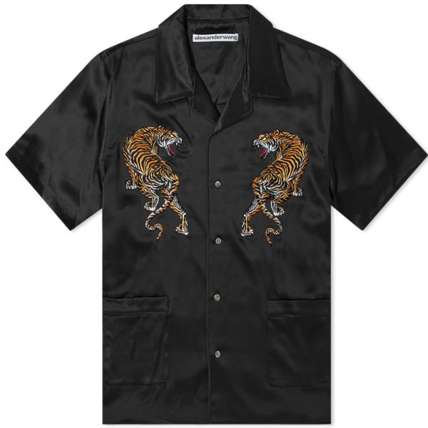 Black shirt with tiger embroidery clearance