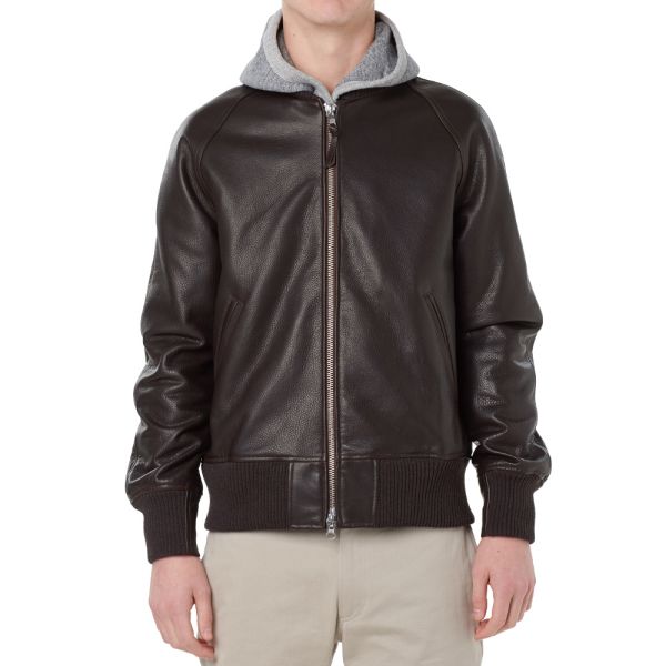 Golden Bear Sportswear Leather Bayside Zipped Varsity Jacket Dark Brown End