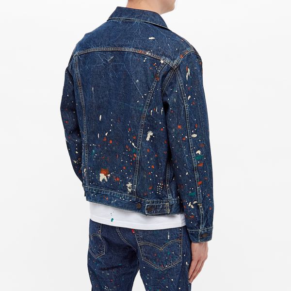 End X Levi Sa Painted Selvedge Trucker Jacket Indigo Paint Splatter End