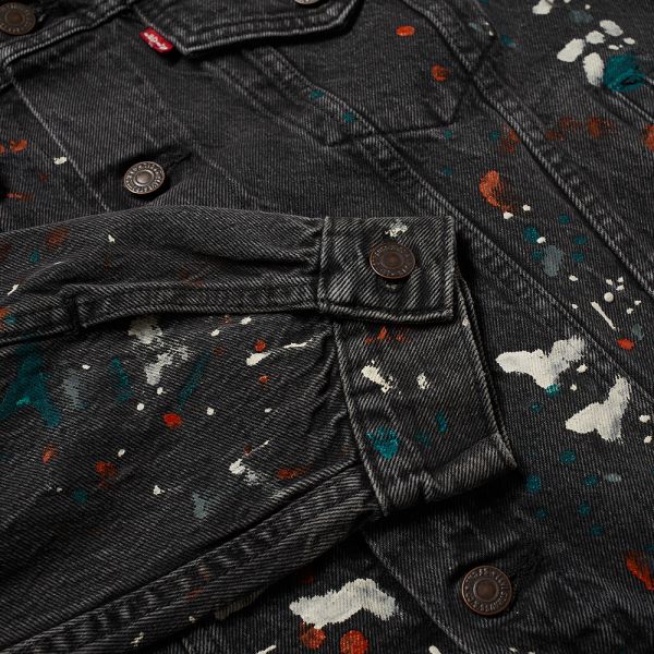 End X Levi S Painted Selvedge Trucker Jacket Black Paint Splatter End