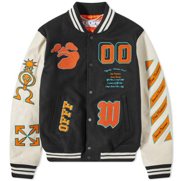 OffWhite Graphics Leather Varsity Jacket Black END. (DK)