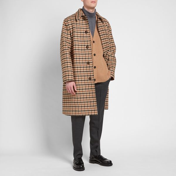 Brown check overcoat clearance