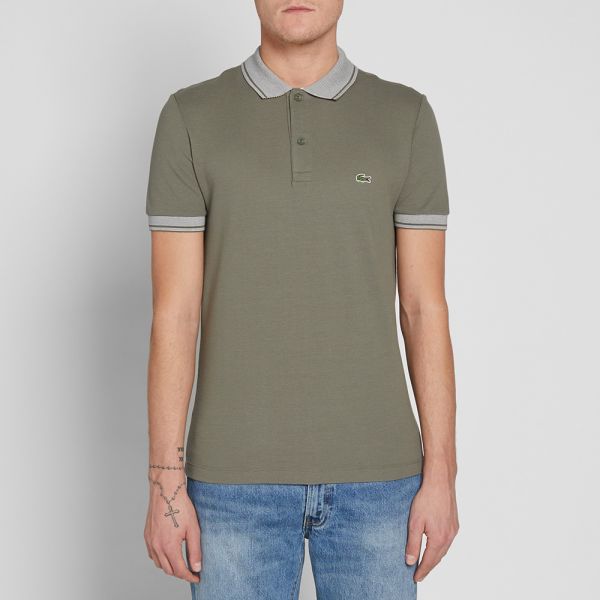 Lacoste Contrast Tipped Polo Olive 