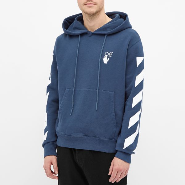 pics Off White Dark Blue Hoodie off white diagonal agreement slim popover hoody