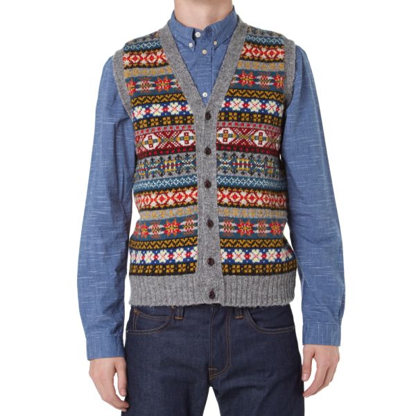 Shetland Jacquard Fair Isle Vest Grey 