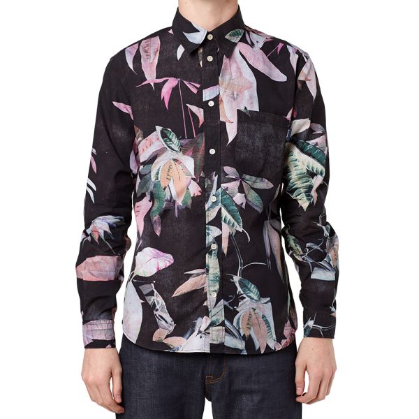 floral shirt and jeans