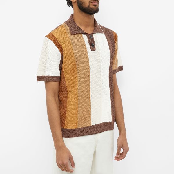 AMIRI Linen Stripe Knitted Polo Brown | END. (US)