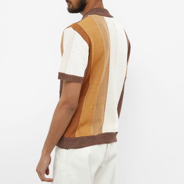 AMIRI Linen Stripe Knitted Polo Brown | END. (US)