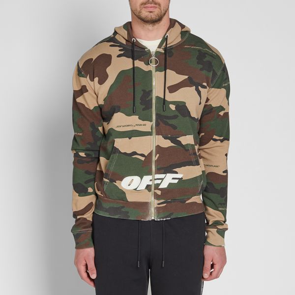 Off white camo zip hoodie clearance
