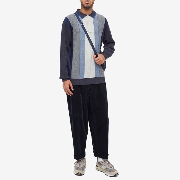 Beams plus long sleeve 12g stripe knit polo shirt navy end global 