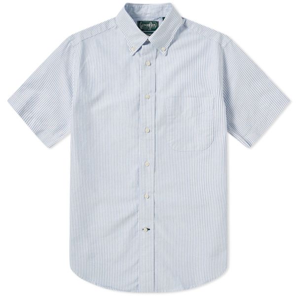 Gitman Vintage Short Sleeve Stripe Oxford Shirt White Blue End