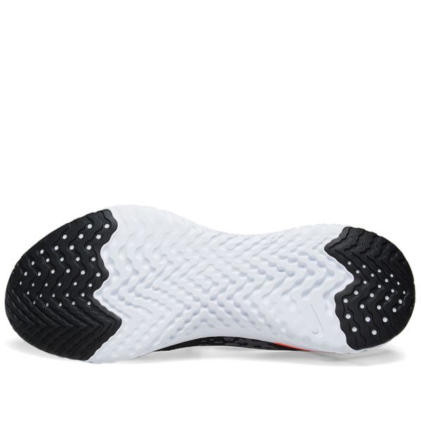 epic react flyknit black white crimson  and  orange