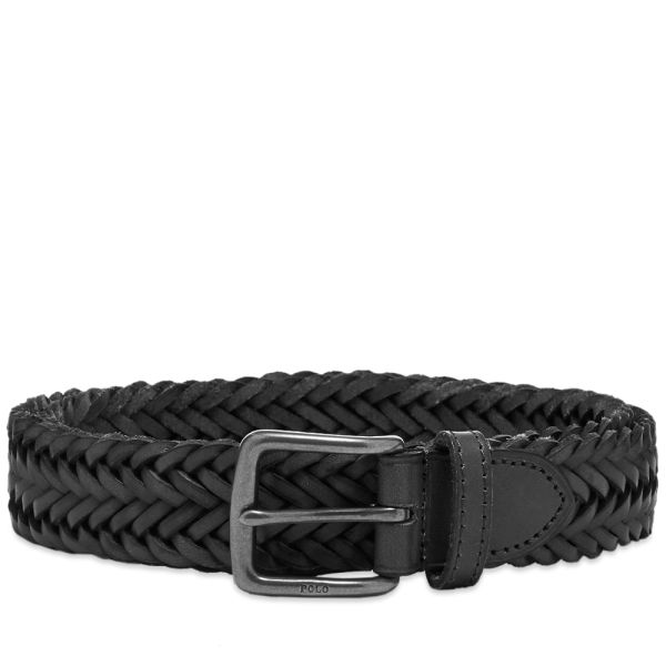 Mens black leather woven belt Clearance