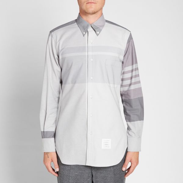 Thom Browne Oversized Plaid Oxford Shirt Grey End