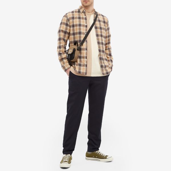 beige check shirt