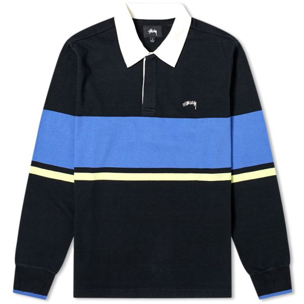 Stussy Justin Rugby Shirt Black End - Black And Blue Rugby Clothing Stussy Justin Rugby Shirt Black End - Black And Blue Rugby Clothing