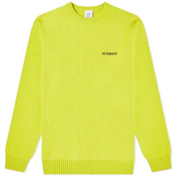 Vetements Iconic Logo Knitted Crewneck Jumper Neon Yellow End
