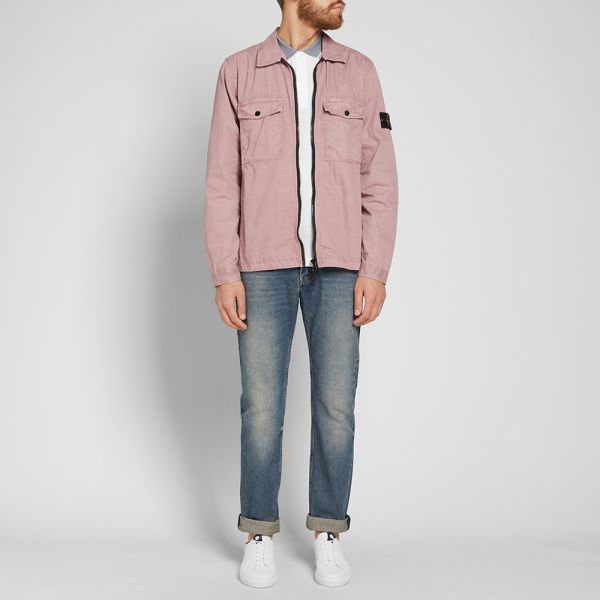 stone island garment dyed hooded zip shirt