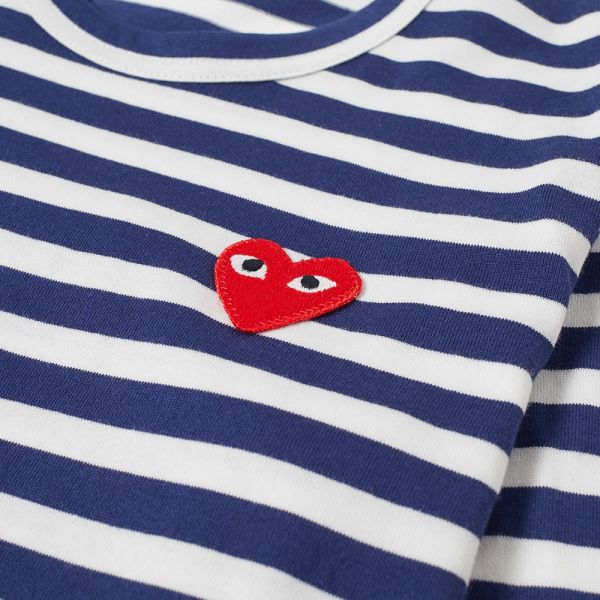 comme des garcons play long sleeve heart logo stripe tee