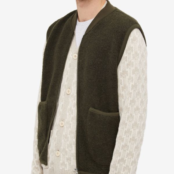 Universal Works Wool Fleece Zip Waistcoat Olive END. (Europe)