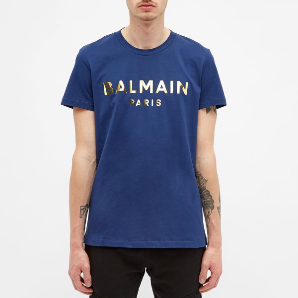 Balmain Foil Logo Tee Navy \u0026 Gold | END 