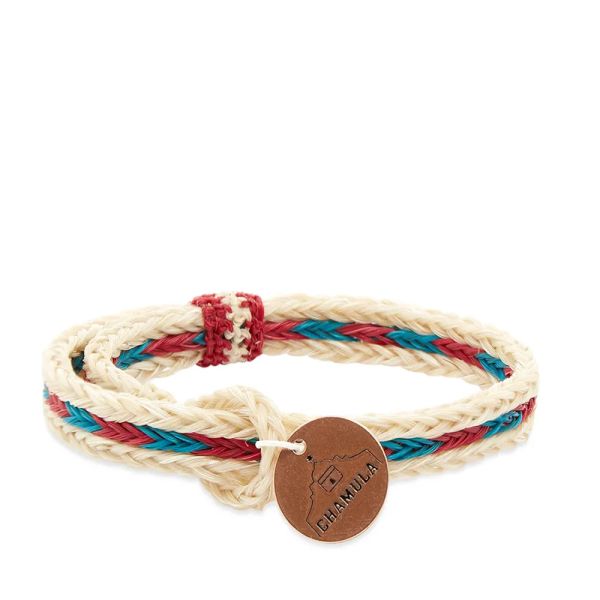 Chamula Braided Horsehair Bracelet White Red Turquoise End