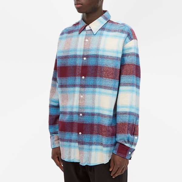 Noma T D Plaid Flannel Shirt Burgundy Light Blue End