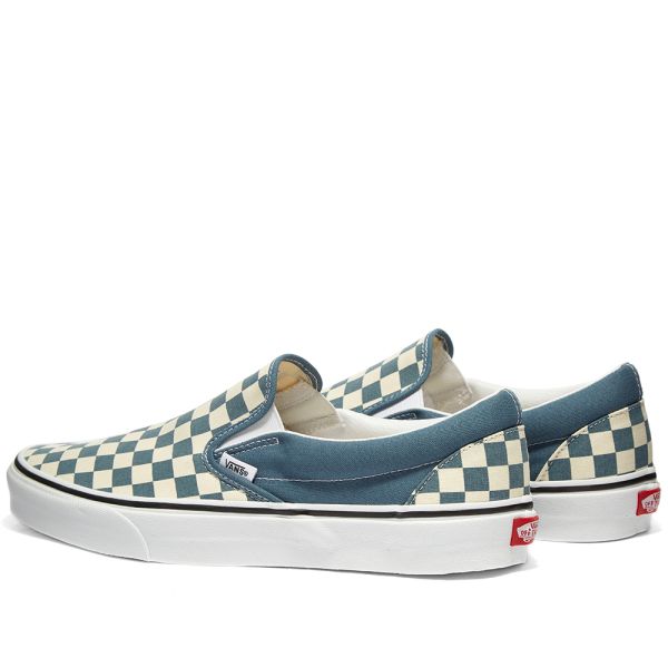 vans blue checkerboard slip ons
